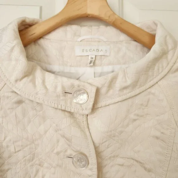 Escada Cropped Quilted Cream Jacket Blazer Vintage Rare Luxury Classic Office - Picture 3 of 16